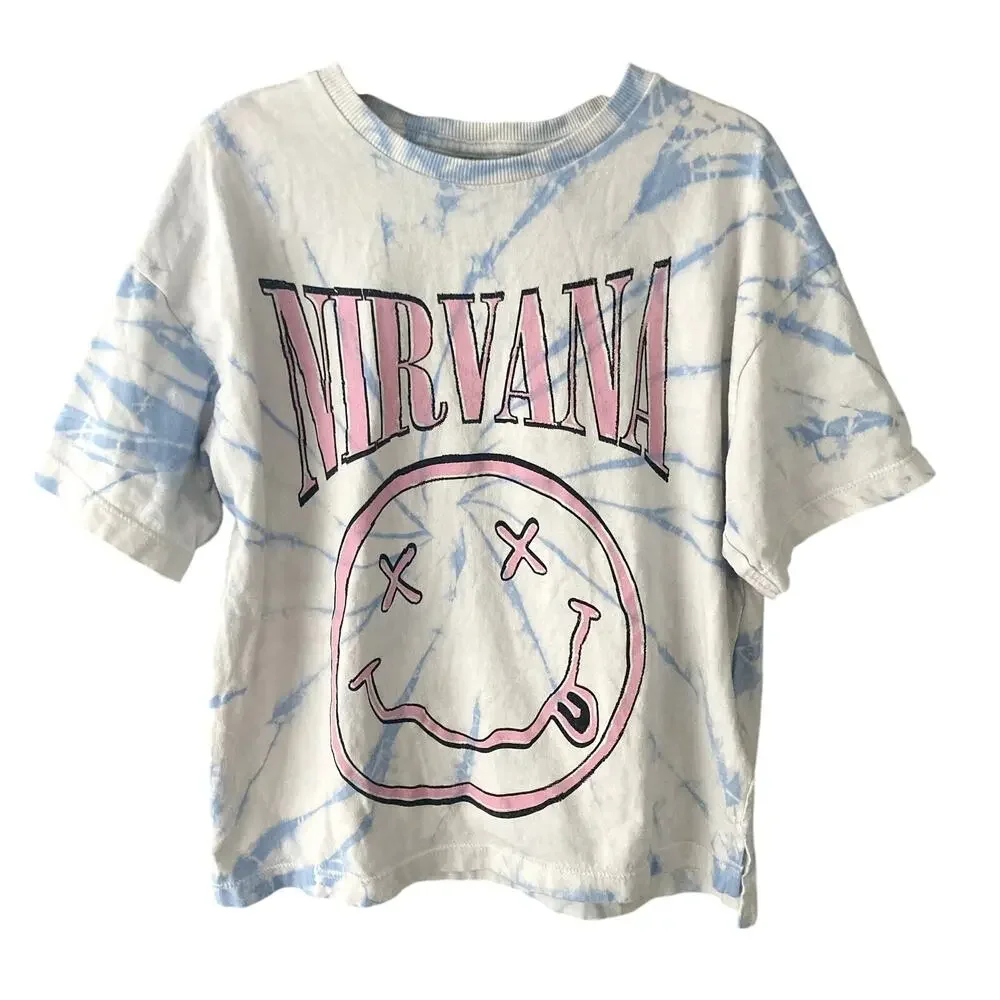 Zara Nirvana Tie Dye T-Shirt - White Blue Pink - 8-9